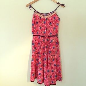 Vintage 1950s Red Floral Day Dress Sundress